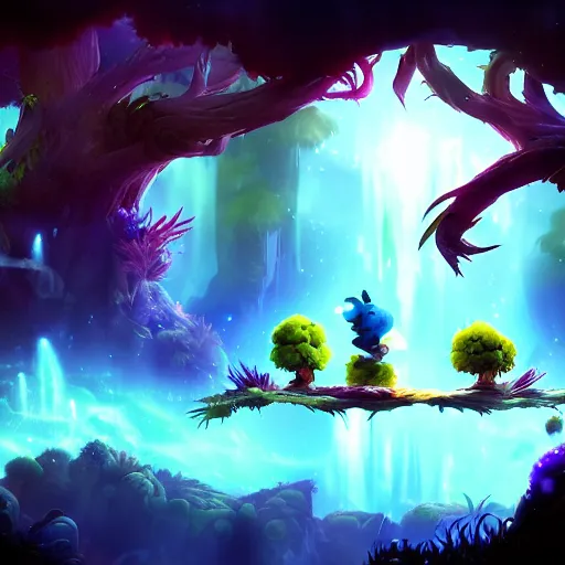 Image similar to Epic background in the style of Ori and the Blind Forest