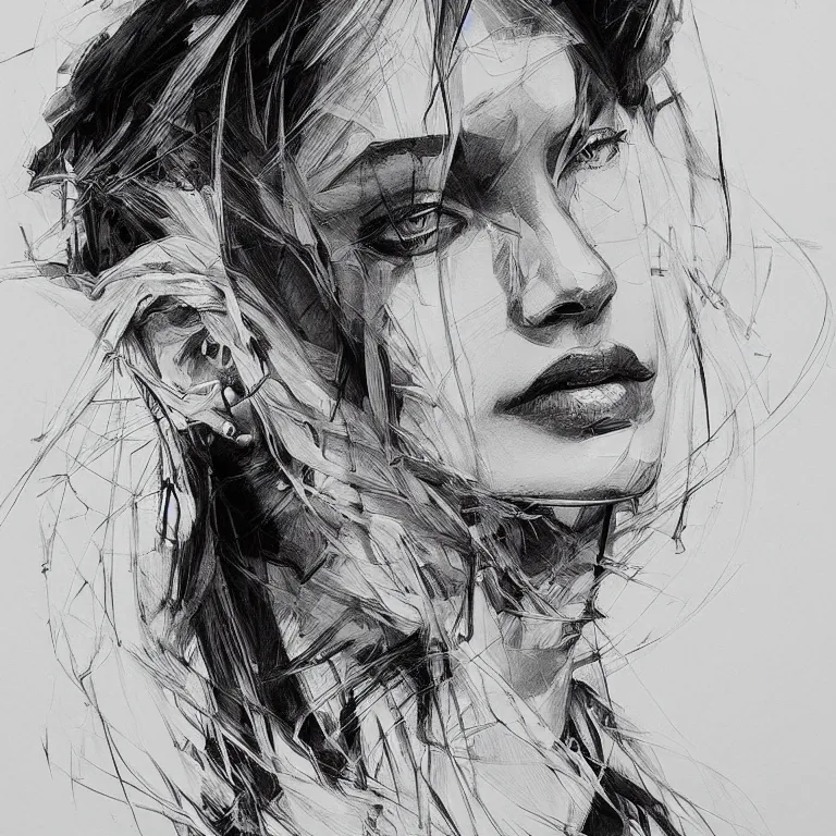 Image similar to beautiful pencil sketch portrait by hopare, masterpiece, high contrast black and white, sharp, intricate, highly detailed, artstation