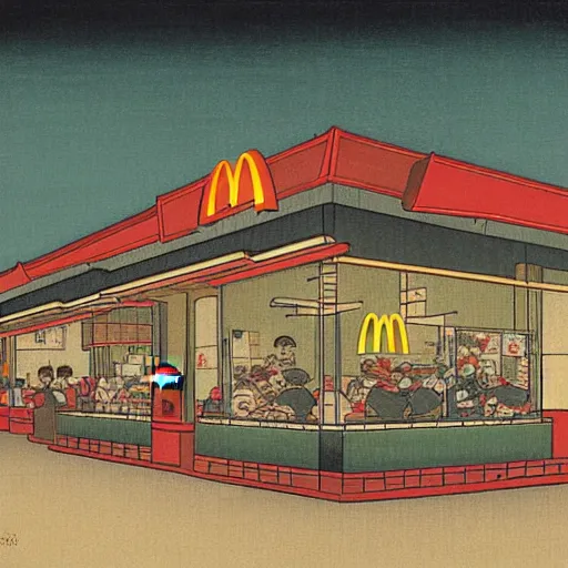 Prompt: A McDonalds at night, by Tsukioka Yoshitoshi