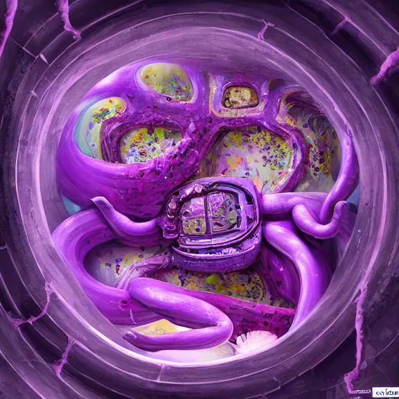 Image similar to detailed shot inside a goddess' cavernous synthetic stomach, the walls purple and pulsing, slimy and hot, lots of acid pooling up on the floor, digesting a bunch humans graphically, food pov, micro pov, vore, digital art, furry art, high quality, 8k 3D realistic, macro art, micro art, Furaffinity, Deviantart, Eka's Portal, G6