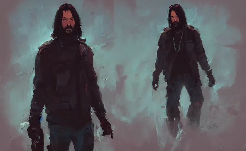 Image similar to a painting of keanu schemes trending on artstation in the style of greg rutkowski