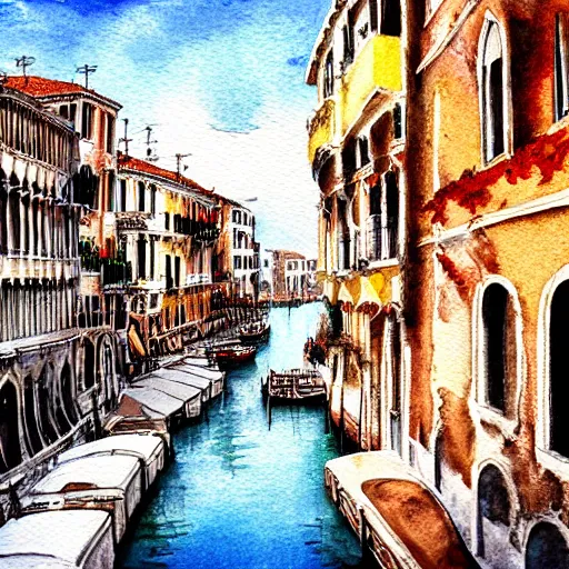 Prompt: watercolor steampunk venice