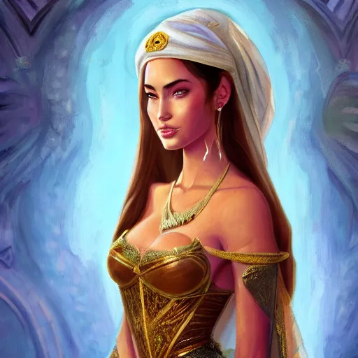 Image similar to a portrait of an arabian princess in a disney movie, megan fox, oil painting, pale colors, high detail, 8 k, wide angle, trending on artstation,