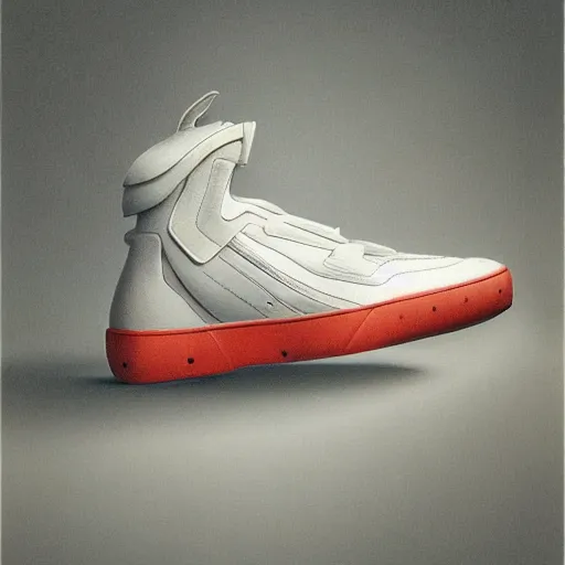 Image similar to futuristic balenciaga and vetements sneakers on gradient background, ultra rendered extreme realism and detail 8 k, highly detailed, realistic, refined, bautiful, fine art photography, hyper realistic, in the style of greg rutkowski, by artgerm, by gustave dore, by marco turini, photorealistic, elegant, sharp focus, artstation,