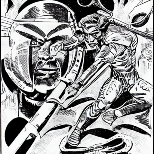 Image similar to a sci - fi god of blades, art by jack kirby, greeble tech