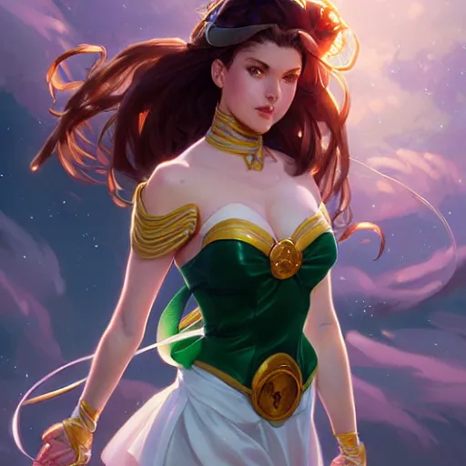 Prompt: Sailor Jupiter, fantasy, intricate, elegant, highly detailed, digital painting, artstation, concept art, matte, sharp focus, illustration, art by Artgerm and Greg Rutkowski and Alphonse Mucha