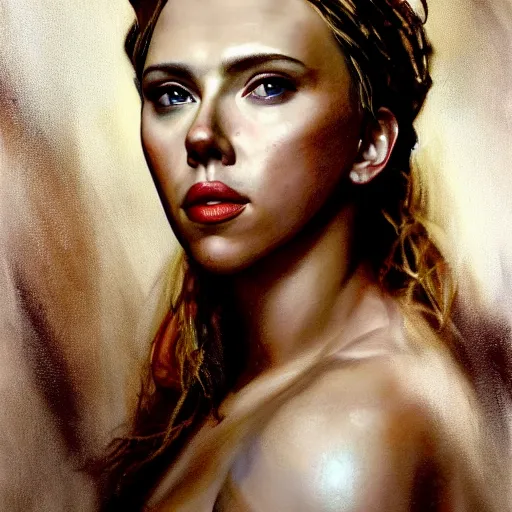 Prompt: hyper realistic candid portrait mixed media painting of beautiful Scarlett Johansson as a greek goddess, hyper detailed, realistic eyes, cinematic lighting, masterpiece