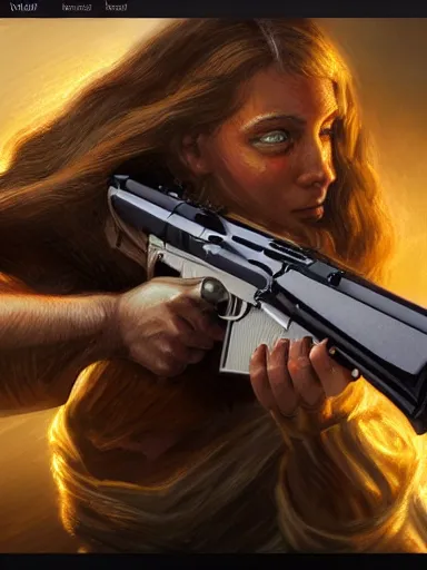 Prompt: jesus christ firing ak - 4 7. intricate, elegant, highly detailed, digital painting, artstation, concept art, sharp focus, illustration, by justin gerard and artgerm, 8 k