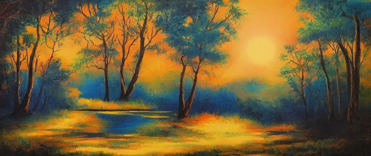 Image similar to a beautiful unique landscape painting influenced by bob ross.