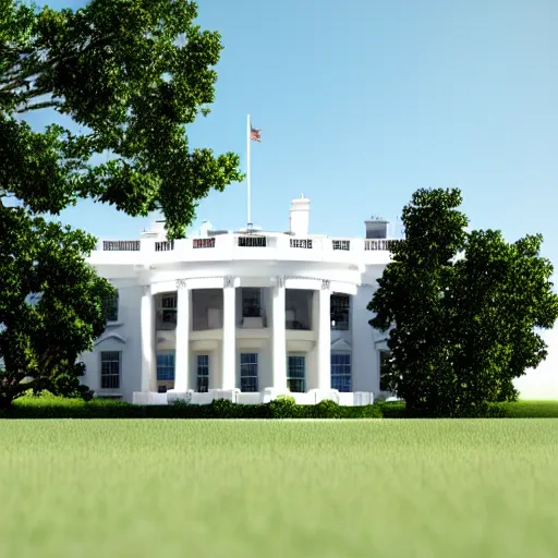 Prompt: 3 d render white house on a grass land