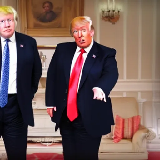 Image similar to Boris Johnson and Donald Trump as tweedle dee and tweedle dum