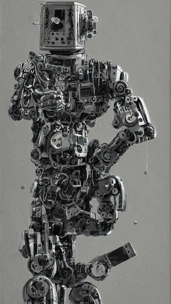 Image similar to robot painting a robot on canvas, intricate, highly detailed, photorealistic, film still, by alexandros pyromallis.