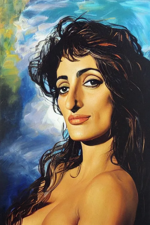 Prompt: oil painting, portrait of penelope cruz, artwork by salvador dali