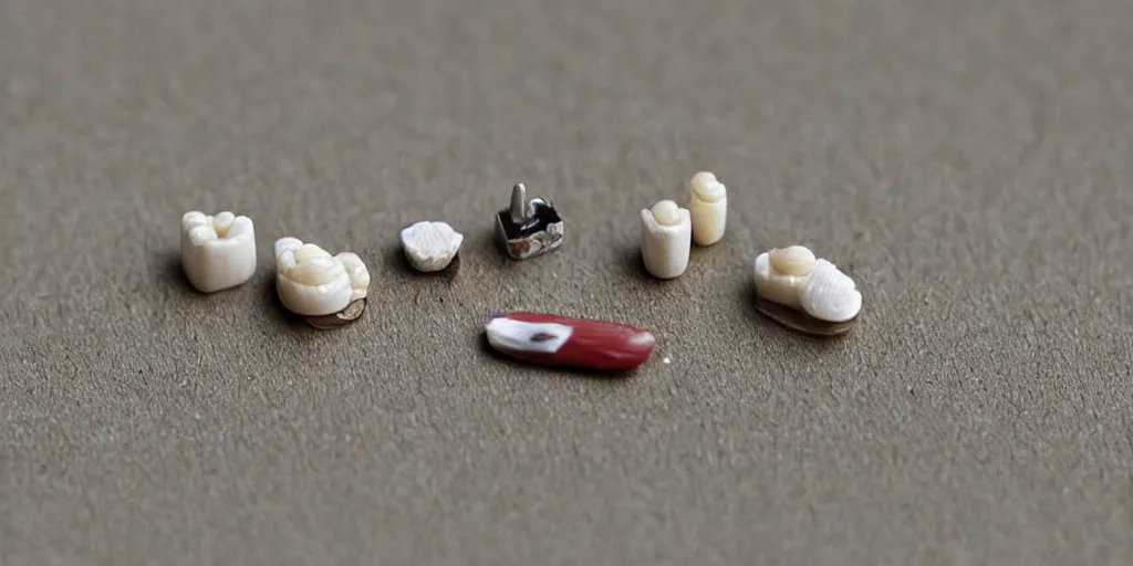 Prompt: artwork on a tooth, a single tooth, tooth, contemporary art, tilt shift, miniature art