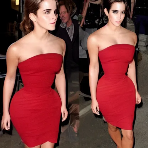 Image similar to emma watson mixed with kim kardashian, full - figure profile shot