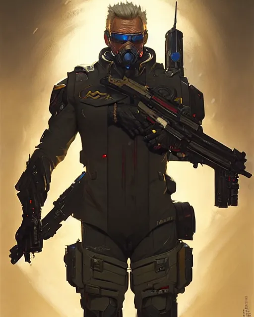 Image similar to soldier 7 6 from overwatch, character portrait, concept art, intricate details, highly detailed by greg rutkowski, michael whelan and gustave dore