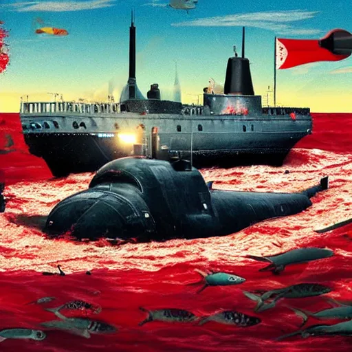 Prompt: submarine in an ocean of blood