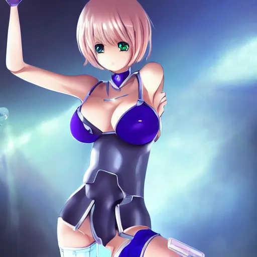 Prompt: anime, girl, mineral body, minerals, lapis lazuli, emerald, amethyst, diamond, cyborg, robot, 4 k, ultra realistic, epic graphics, art, full height, stockings, close - fitting nurse costume, bra, playboy