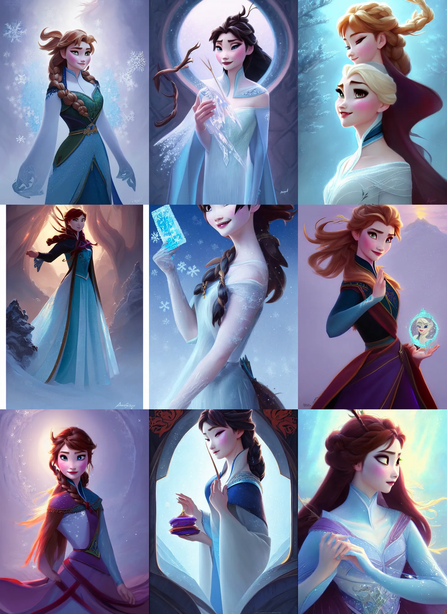 Prompt: frozen combined with mulan, fantasy, intricate, elegant, highly detailed, digital painting, artstation, concept art, matte, sharp focus, illustration, hearthstone, art by artgerm and greg rutkowski and alphonse mucha