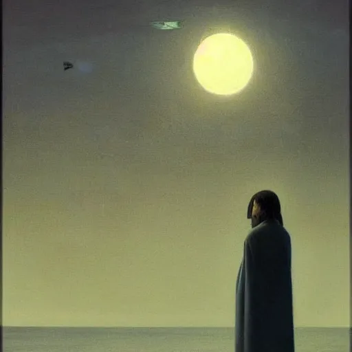 Prompt: portrait painting of ocean , MOON SATR science fiction, Edward Hopper and James Gilleard, Zzislaw Beksinski, highly detailed -n9