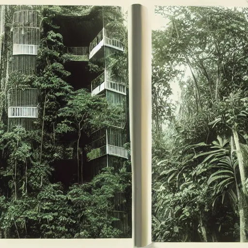 Image similar to a building in a rainforest by hans bellmer