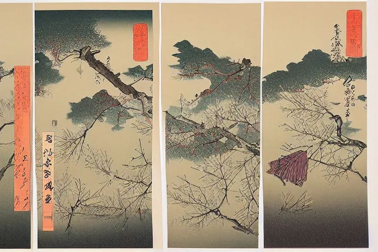 Prompt: Late Autumn Evening,Four Seasons of Hometowns in Japan,Lithograph Print ,by Taizi Harada.
