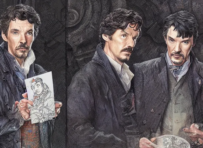 Prompt: a highly detailed sherlock portrait of stephen strange, james gurney, james jean