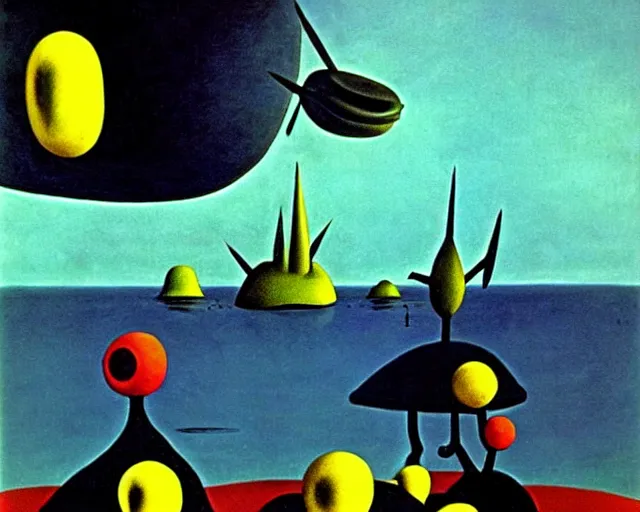 Image similar to yves tanguy art. a still from totoro, re imagined in the style of yves tanguy. surrealism, dadaism, ghibli