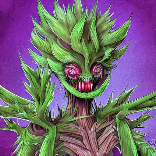 Image similar to A humanoid plant monster, highly detailed, digital art, sharp focus, trending on art station, thistle, anime art style