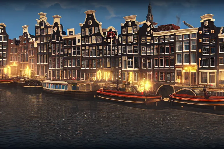 Prompt: a beautiful promotional screenshot of amsterdam in the video game assassins creed