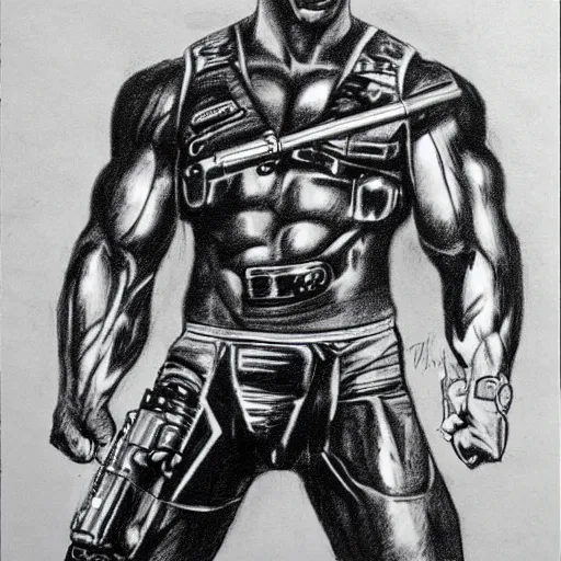 Image similar to pencil sketch of the rock as terminator ( 1 9 8 4 )