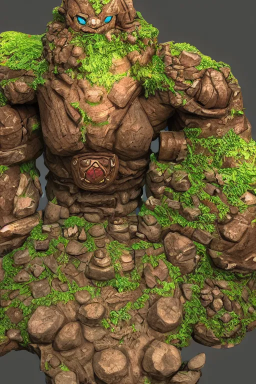 Image similar to zelda fantasy art giant golem troll wood rock greeble gemstone, global illumination ray tracing hdr fanart arstation by sung choi and eric pfeiffer and gabriel garza and casper konefal