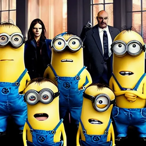 Prompt: An award winning photo of the Breaking Bad cast but they're minions. Ultra HD, hyper realistic, 8K.