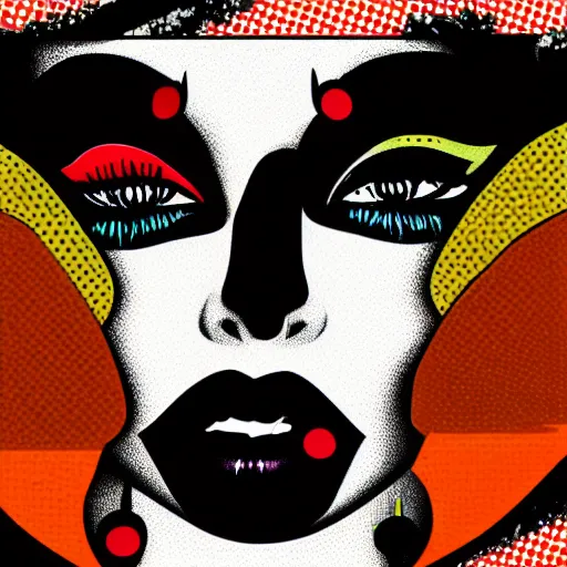 Prompt: pop art, black, orange, lips, eye, graphics, design