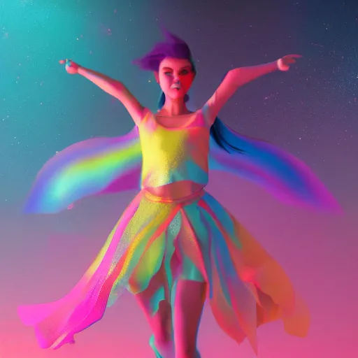 Prompt: A rainbow girl dancing in the moonlight, art gem, ross tran, detailed, soft lighting, rendered in octane