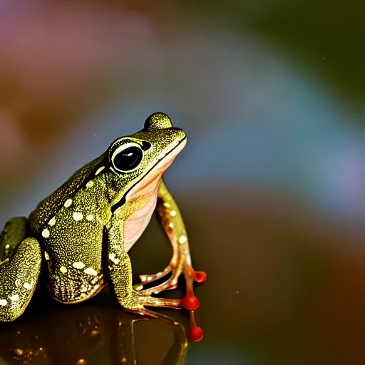 Image similar to frog reflecting universes, photo, 5 5 mm