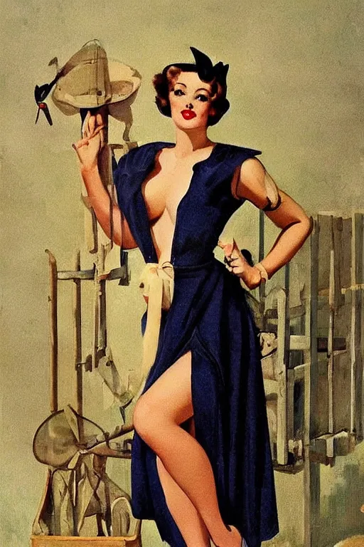 Prompt: a portrait one full body pin up post war dressing a military unioform,garden backgound Gil Elvgren style,center composition,anatomic correct