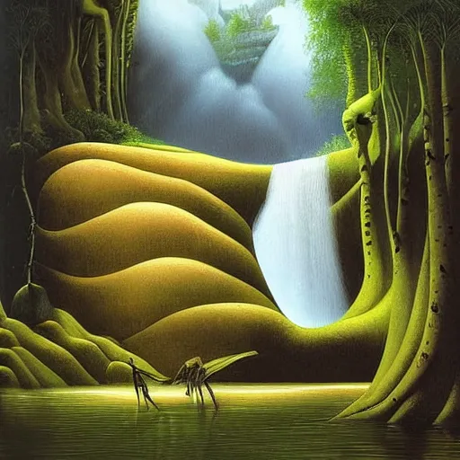 Prompt: Waterfall emptying into a bowl by vladimir kush