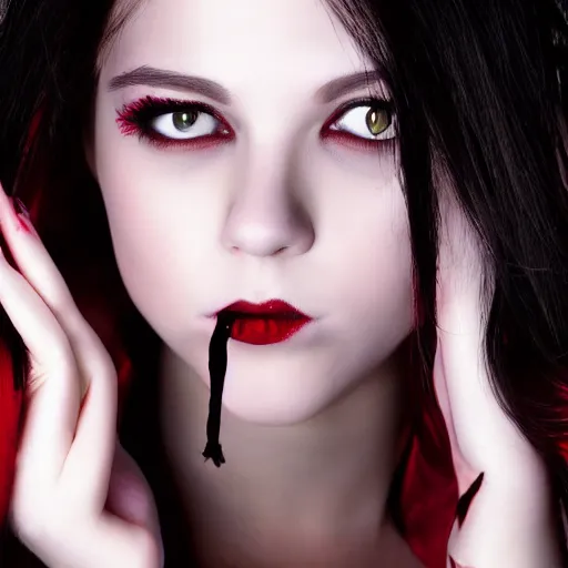 Prompt: Sensual Female teen vampire portrait