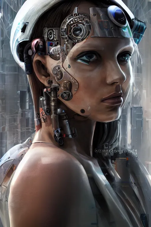 Prompt: a close - up portrait of a cyberpunk cyborg girl, by antonis mor, rule of thirds