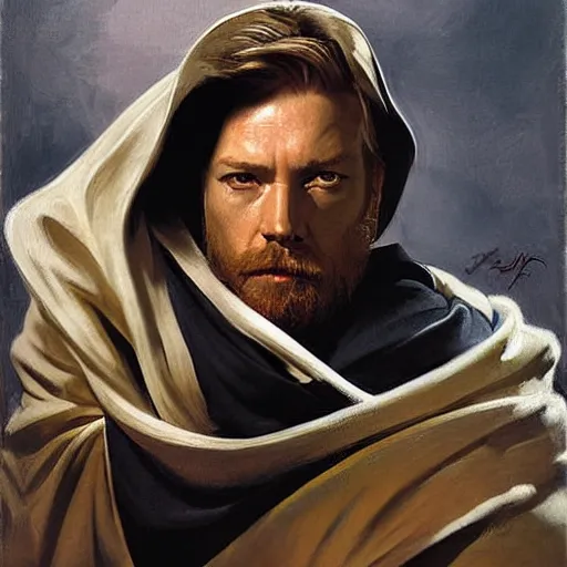 Image similar to obi - wan in prey picture by j. c. leyendecker and peter paul rubens, asymmetrical, dark vibes, realistic painting, organic painting, matte painting, geometric shapes, hard edges, graffiti, street art : 2 by j. c. leyendecker and peter paul rubens : 4