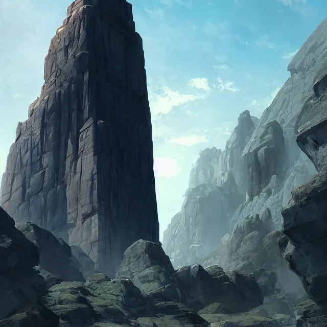 Image similar to a painting of a gigantic ancient monolith, by brian sum and stephan martiniere