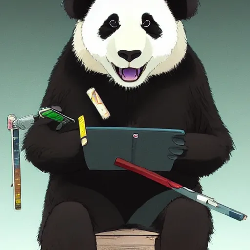 Prompt: a panda wearing a lab coat, illustration concept art anime key visual trending pixiv fanbox by wlop and greg rutkowski and makoto shinkai and studio ghibli and kyoto animation symmetrical facial features