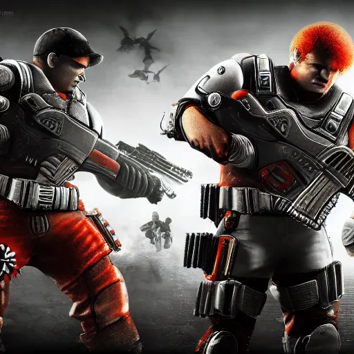 Image similar to ronald mcdonald in gears of war, cinematic shot, hyperdetailed