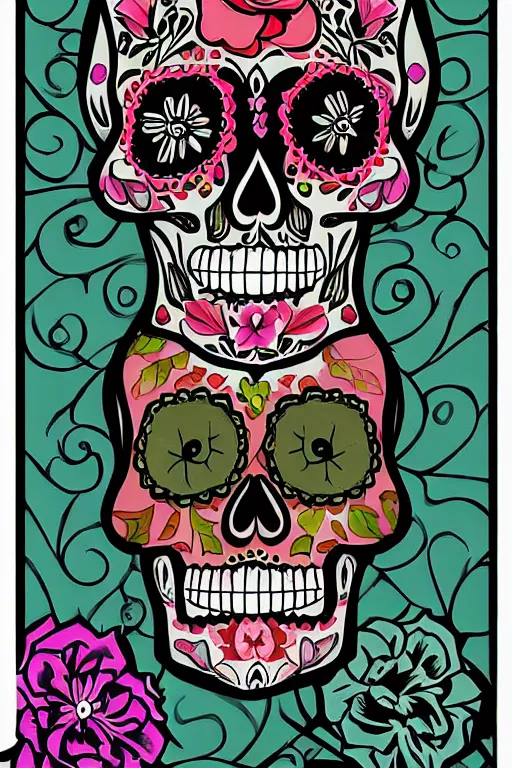 Image similar to illustration of a sugar skull day of the dead girl, art by denis villeneuve