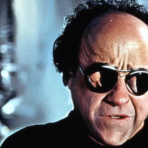 Image similar to Danny DeVito as The Terminator, cinematic, Eastman 5384 film