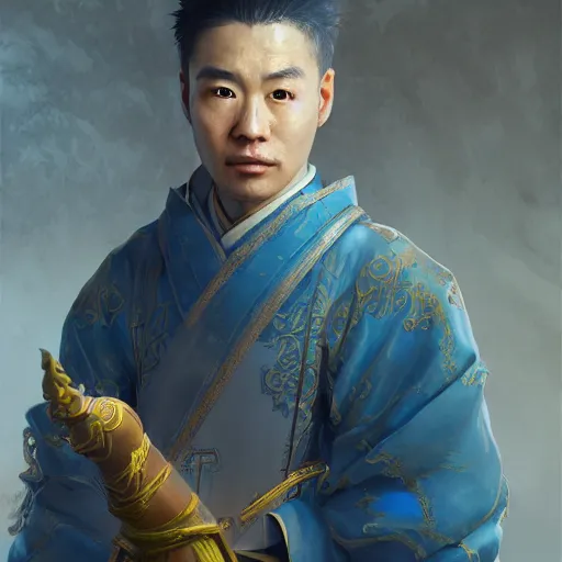 Prompt: portrait painting of a 3 0 year old handsome chinese taoist priest, like liangchao wei, amiable by wenjun lin, irakli nadar, bright colors, octopath traveler, wenjun lin, unreal engine 5 highly rendered, global illumination, radiant light, detailed and intricate environment