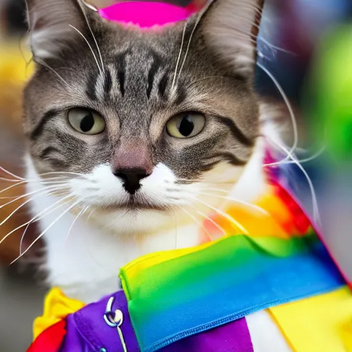 Prompt: cat at a pride parade