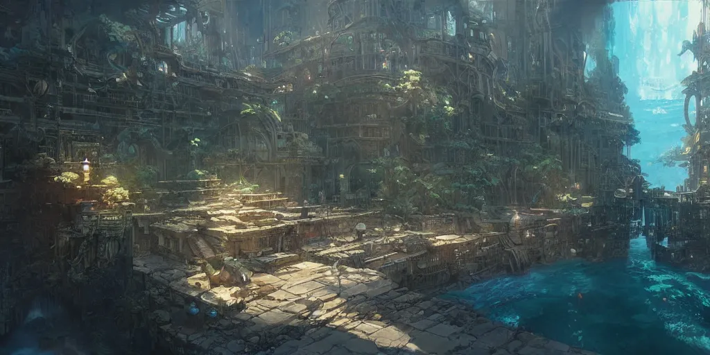 Image similar to lost city of atlantis by makoto shinkai, nier automata environment concept artstyle, greg rutkowski and krenzcushart