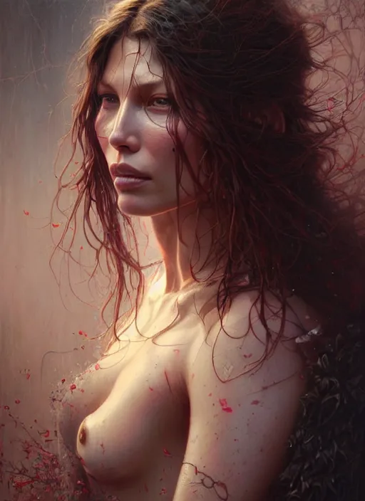 Prompt: jessica beil painting, highly detailed, cinematic, 8 k, by stanley artgerm, tom bagshaw, greg rutkowski, carne griffiths, ayami kojima, beksinski, trending on deviantart, hyper - detailed, horror, full of color,